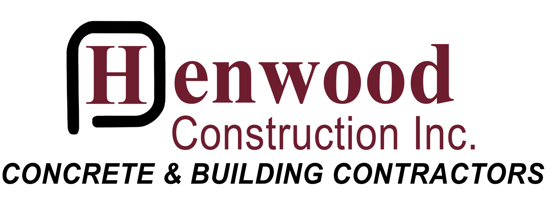 A green background with the words greenwood construction and building company written in red.