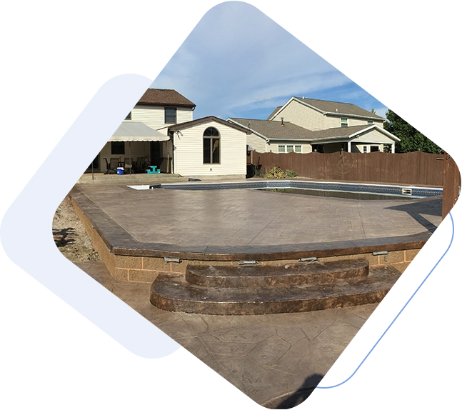 A large concrete slab in front of a house.